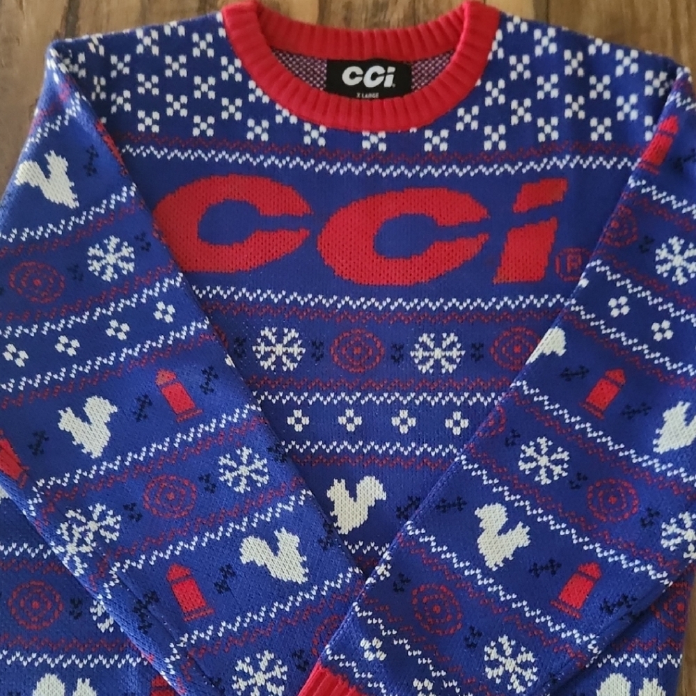 CCI Limited Edition Blue and Red XL  Crewneck Sweater with Nordic Pattern